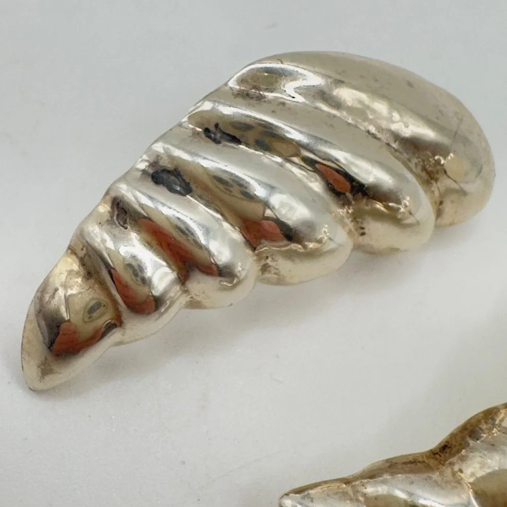 Vintage Sterling Silver Earrings Pierced Puffy Shell Modernist Style 1.75 In 80s